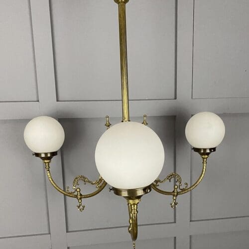 Vintage Brasserie Style Chandelier With White Globe Lights