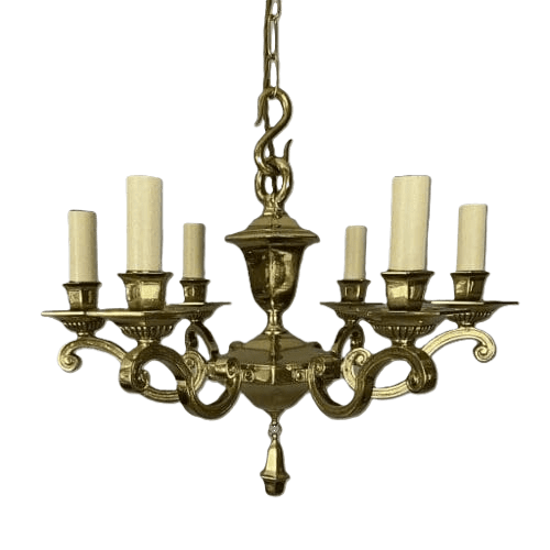 Antique Six Arm Brass Chandelier (32101)