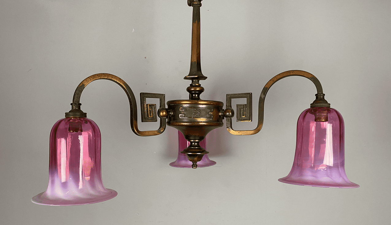 Art Deco Greek Key Three Arm Chandelier