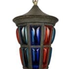 Arts and Crafts Red and Blue Glass Lantern