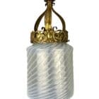 Art Nouveau Lantern with Striped Vaseline Glass Shade