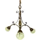 Art Nouveau Brass Chandelier With Vaseline Glass Ball Shades