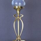 Art Nouveau Style Brass Table Lamp with Hand Blown Vaseline Glass Shade