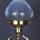 Art Nouveau Style Brass Table Lamp with Hand Blown Vaseline Glass Shade