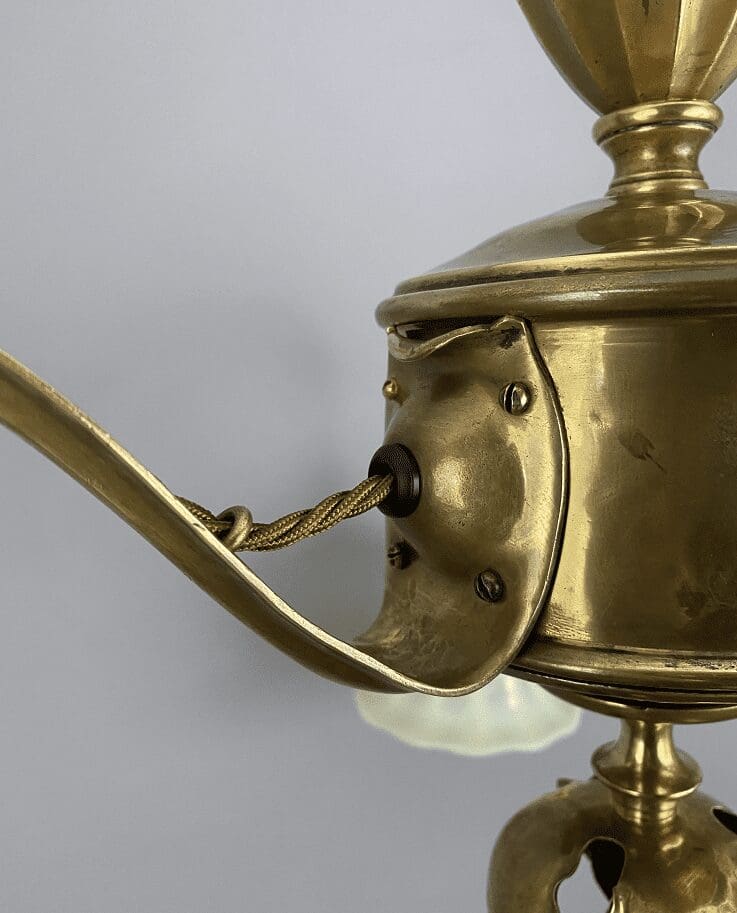 Art Nouveau Three Arm Chandelier with Vaseline Glass Shades (22421)
