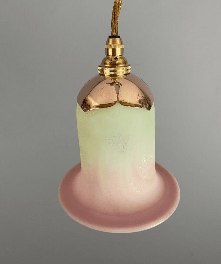 Art Nouveau Burmese Vaseline Glass Pendant Light (23050)