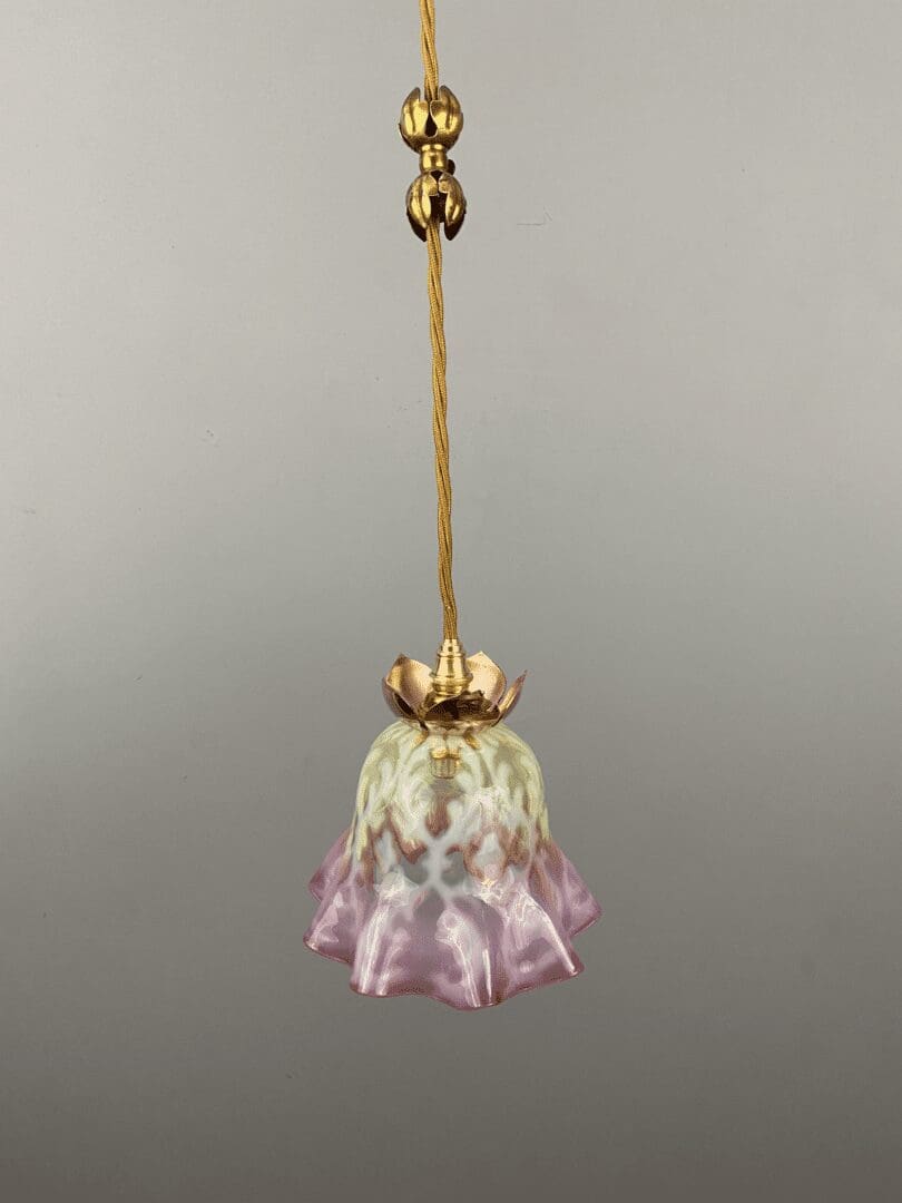 Art Nouveau Vaseline Glass Pendant Light with Cord Spacer (23050-6)