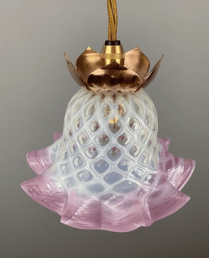 Art Nouveau Vaseline Glass Pendant Light - Checked Design (23050-8)
