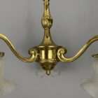 Antique Three Arm Brass Chandelier with Frosted Glass Shades (32098) RESERVED