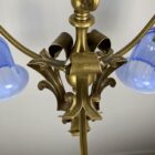 Art Nouveau Three Arm Chandelier with Blue Glass Shades (32183)