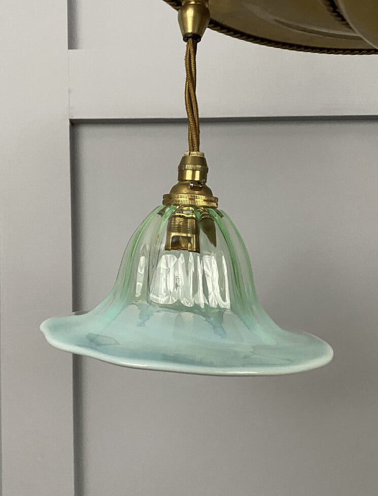 Art Nouveau Pendant Light with 3 Vaseline Glass Shades (22036) SOLD