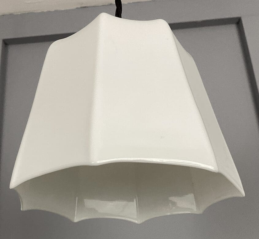 Small Vintage White Glass Pendant Light with Umbrella Detail Edge (41013)