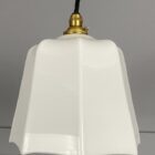 Small Vintage White Glass Pendant Light with Umbrella Detail Edge (41013)