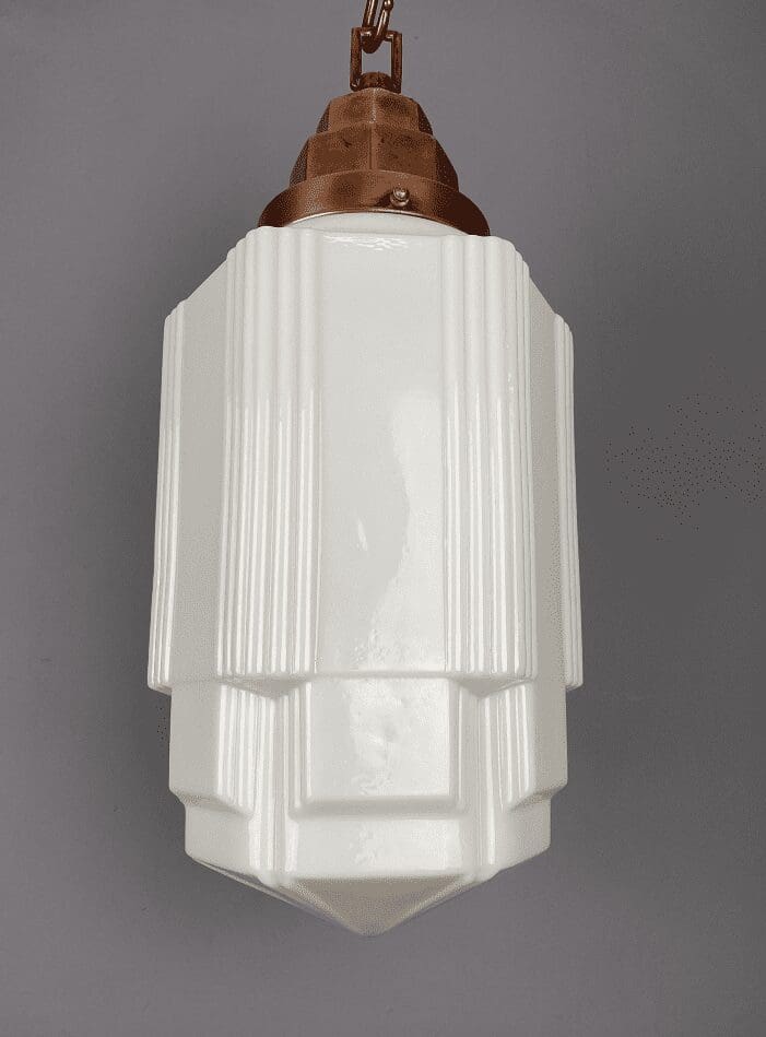 XL Art Deco Skyscraper White Glass Pendant Light (23095)