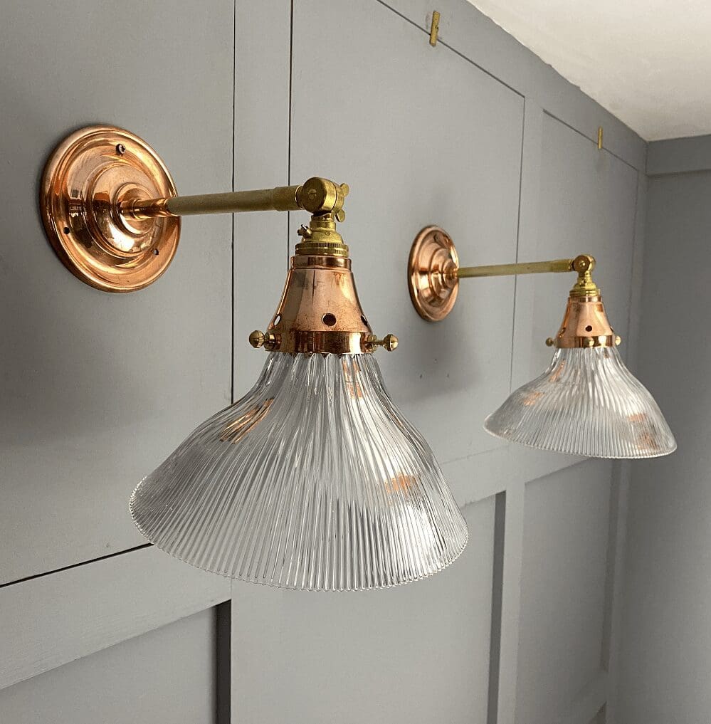 Copper and Brass Wall Light Holophane Shade (91039)