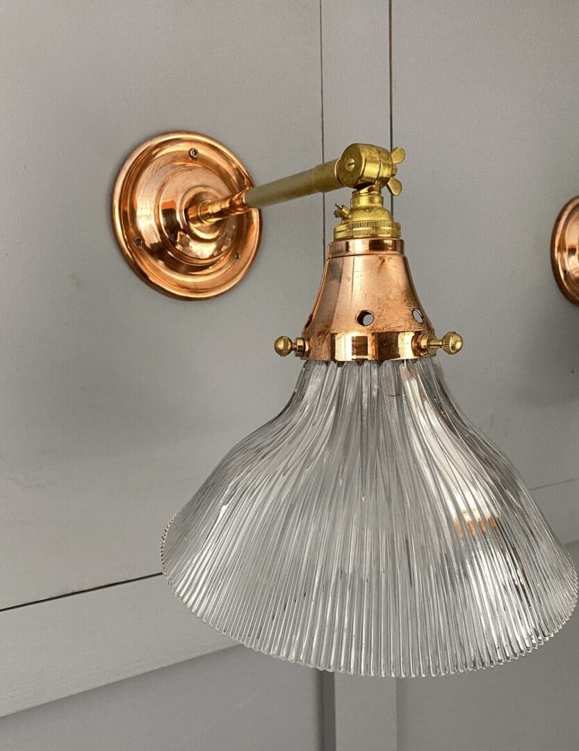 Copper and Brass Wall Light Holophane Shade (91039)