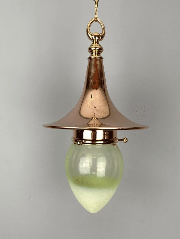 WITCHES HAT - Large Copper Pendant Light with Vaseline Glass Egg Shade (32190)