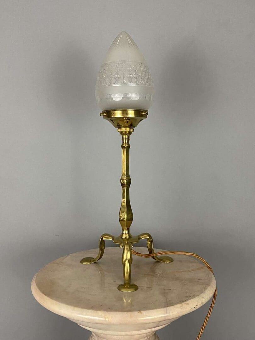 Brass Pullman Style Art Nouveau Lamp with Frosted Shade (91045)