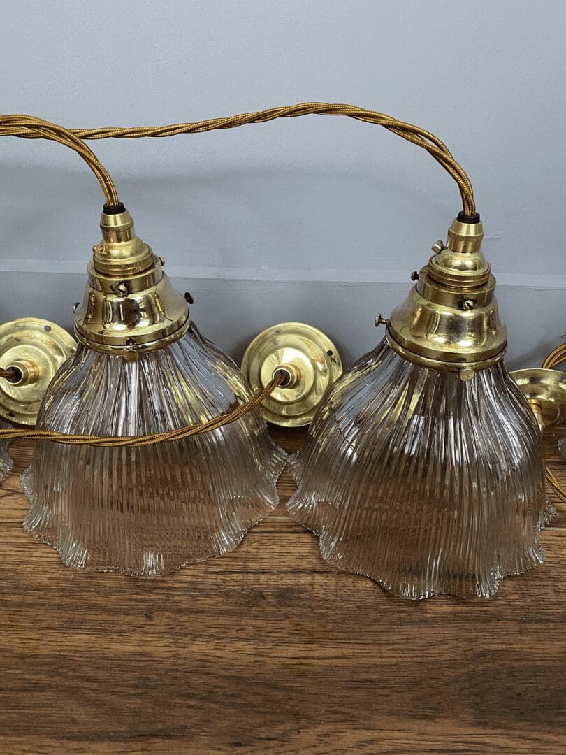 Small Antique Holophane Pendant Light - Frilled Edge (21712)