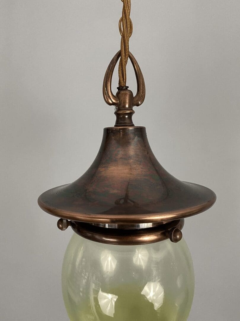 WITCHES HAT - Small Aged Copper Pendant Light with Vaseline Glass (22051)