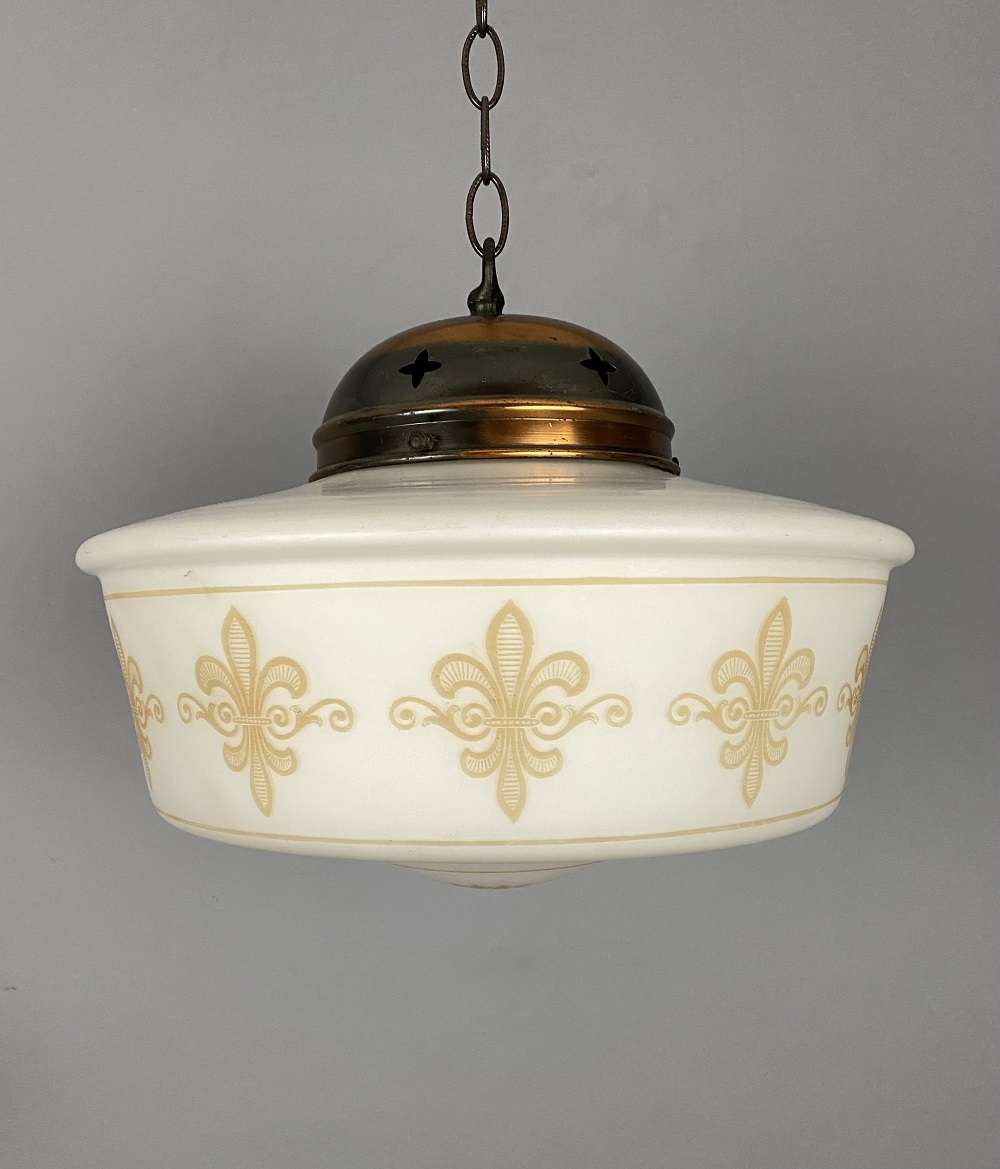 Patterned Art Deco White Glass Chapel Light (22342)