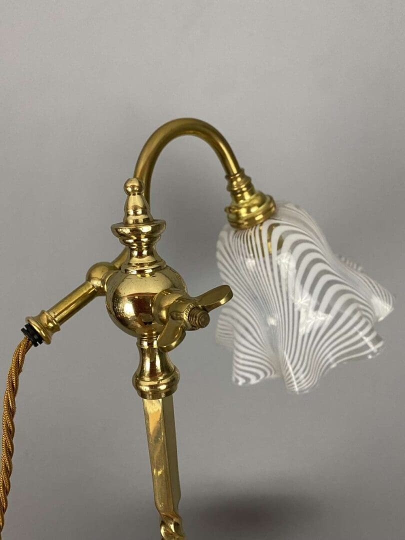Brass Twist Stem Lamp with White Swirl Glass Shade (32115)