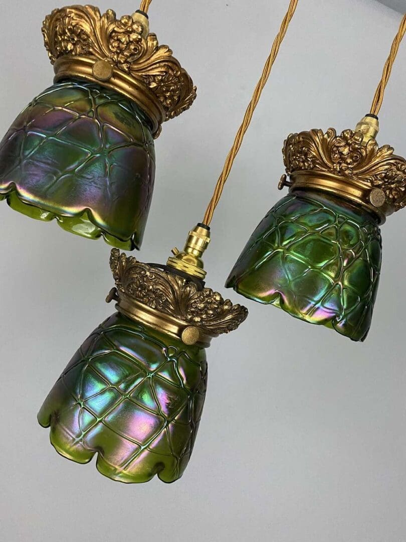 Art Nouveau Loetz Glass Iridescent Pendant Light (22333)