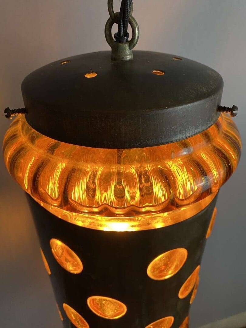 Long Mid Century Amber Glass Pendant Light (21342)