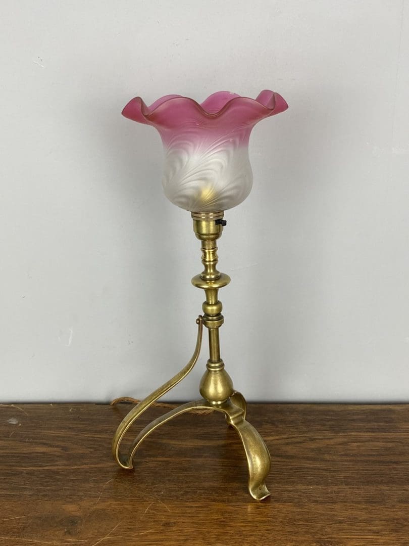 Original Art Nouveau Table Lamp with Cranberry Glass Shade (23112)