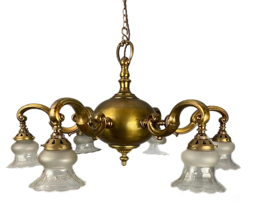 Large Six Arm Chandelier with Glass Shades (32168)