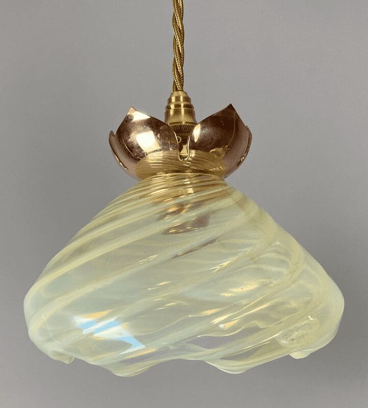 Original Art Nouveau Vaseline Glass Pendant Light (23015)