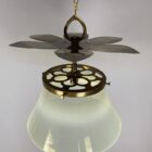 Antique Vaseline Glass Pendant Light with Petal Detail (41056)