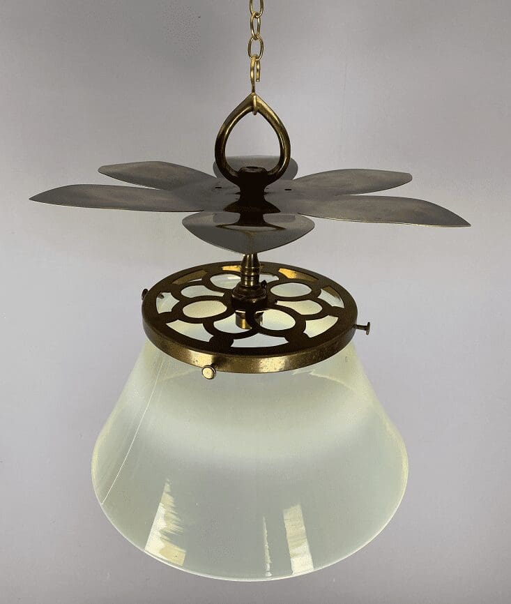 Antique Vaseline Glass Pendant Light with Petal Detail (41056)