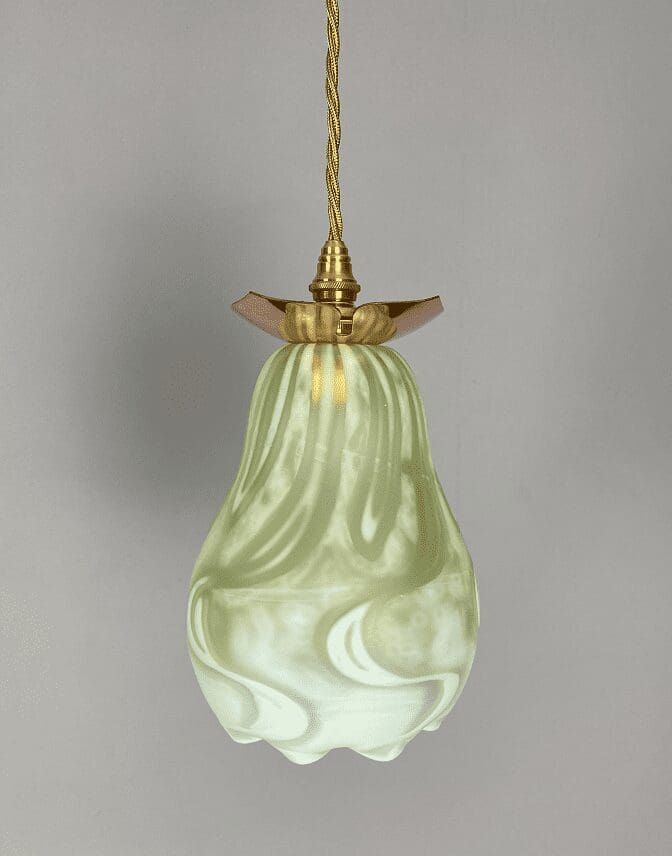 Art Nouveau Vaseline Glass Pendant Light (23125)