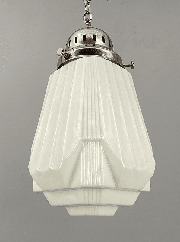 Art Deco White Glass Geometric Pendant Light (22384)