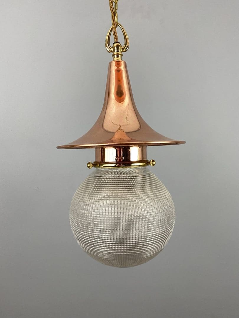 WITCH'S HAT - Copper Pendant Light with Holophane Globe (22391)