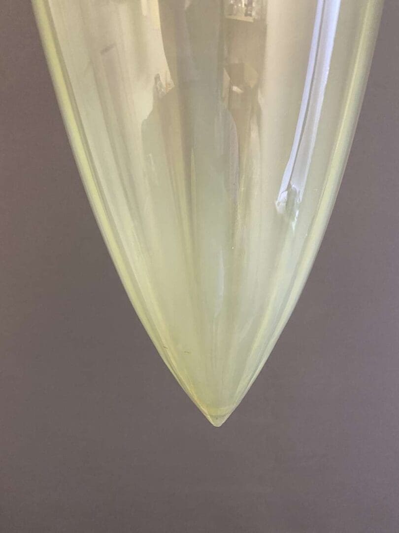 Long Art Nouveau Vaseline Glass Pendant Light with Copper Gallery (81007)