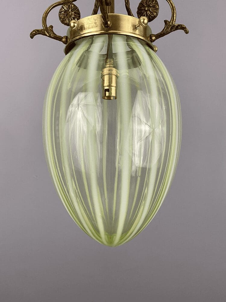Large Antique Vaseline Glass Pendant Light (22409)