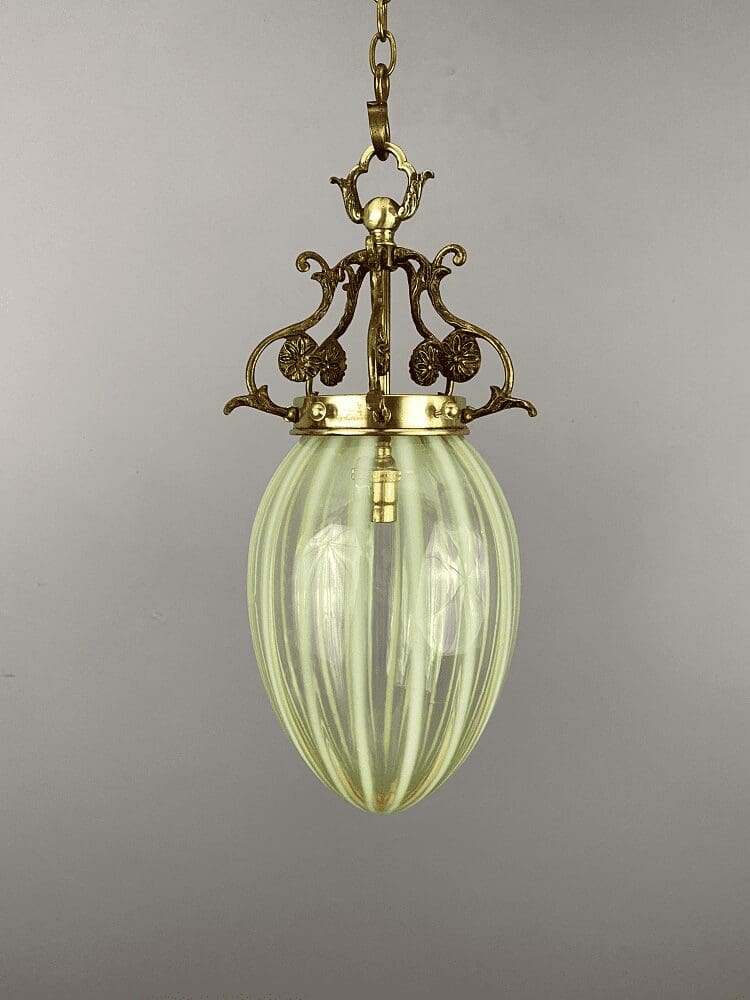 Large Antique Vaseline Glass Pendant Light (22409)