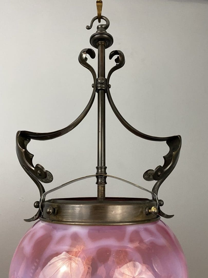 Large Art Nouveau Cranberry glass Pendant light (22396)
