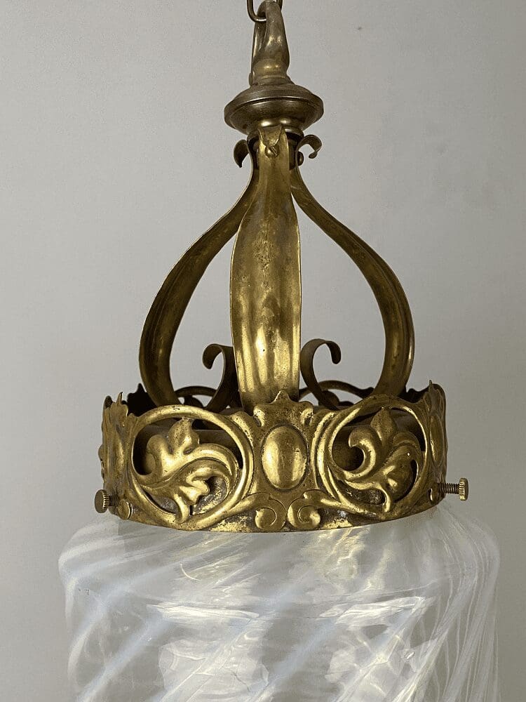Art Nouveau Lantern with Striped Vaseline Glass Shade (22390)