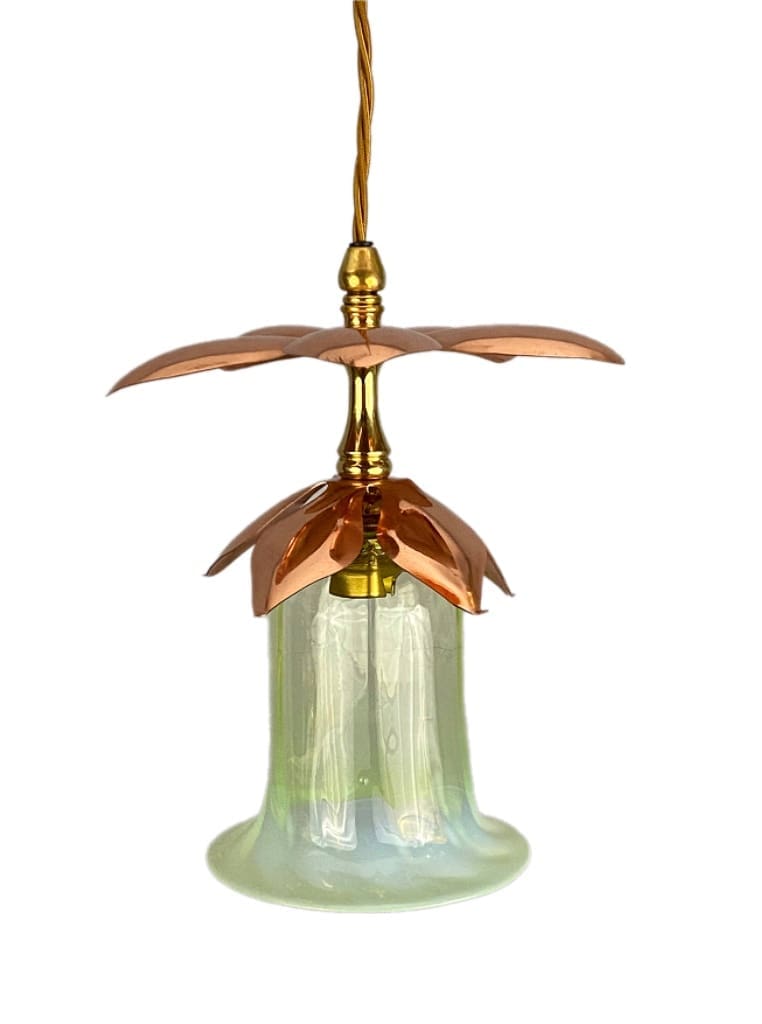 'The Copper Petal' Art Nouveau Light with Vaseline Glass Shade (41017)