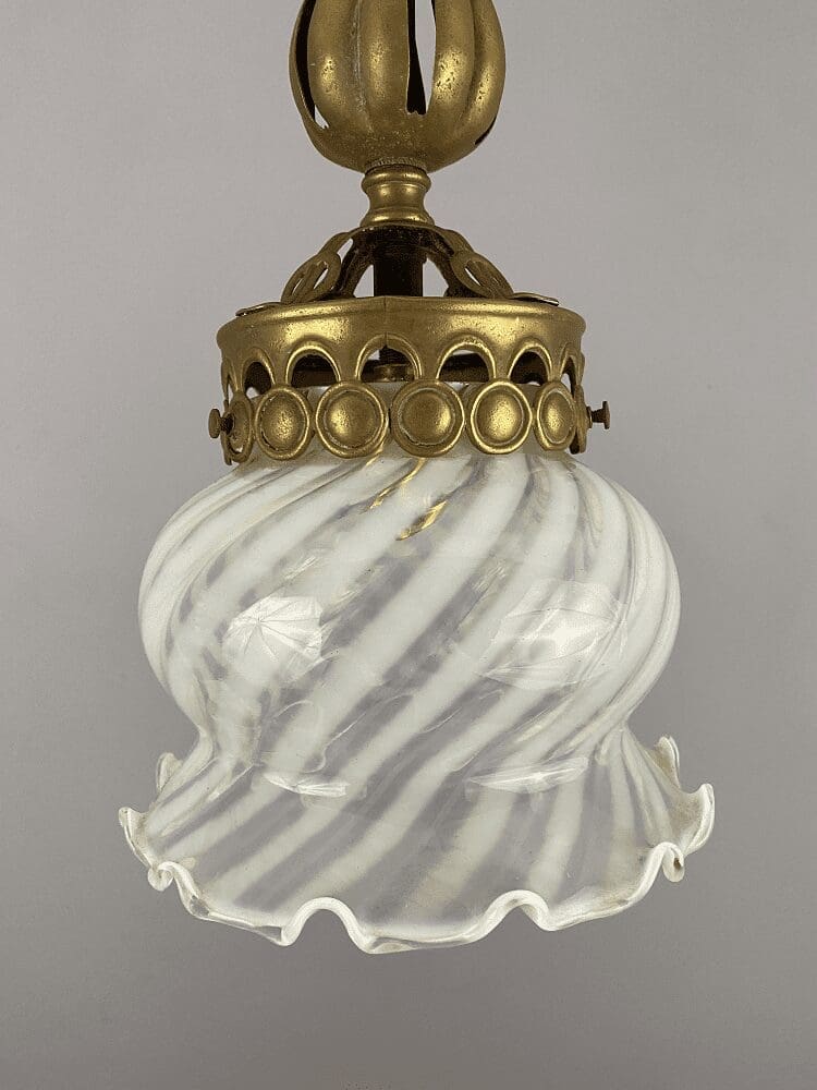 Delicate White Striped Art Nouveau Pendant Light (32131)