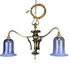Art Nouveau Three Arm Chandelier with Blue Glass Shades (32183)