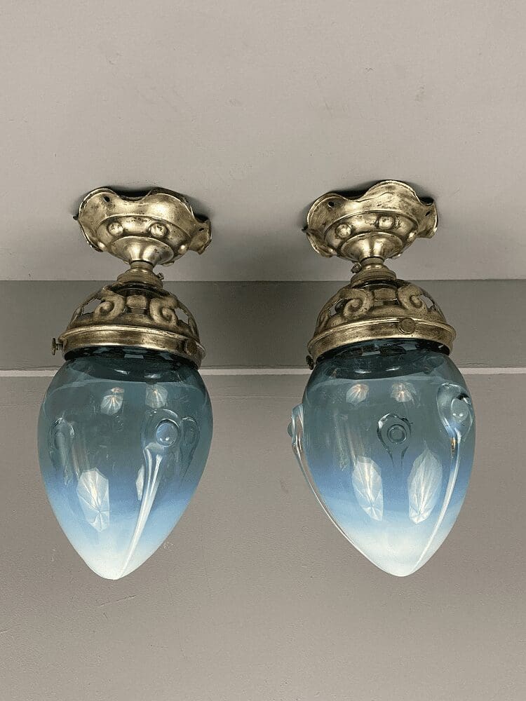 Pair - Silver Plated Art Nouveau Ceiling Mounted Lights (32147)