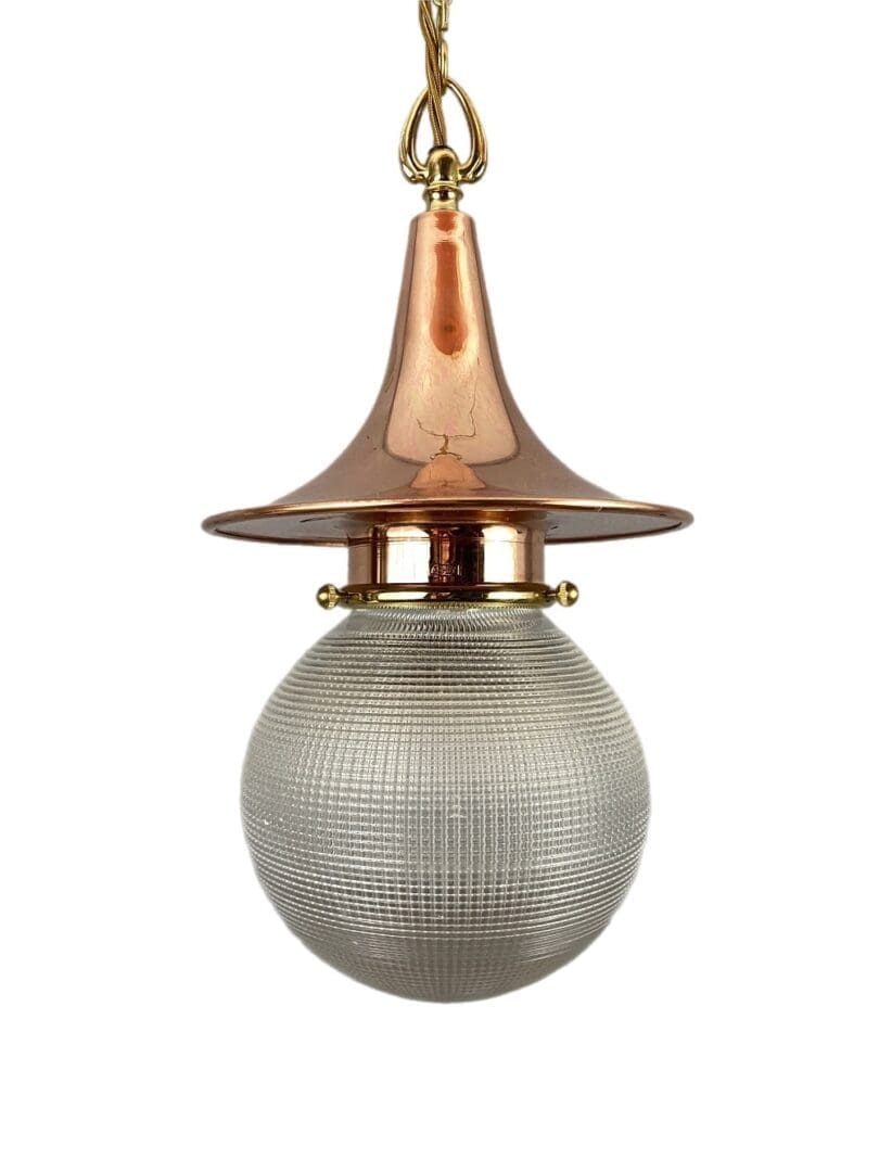 WITCH'S HAT - Copper Pendant Light with Holophane Globe (22391)