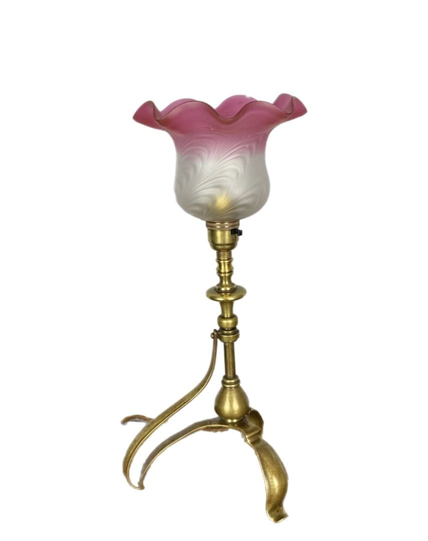 Original Art Nouveau Table Lamp with Cranberry Glass Shade (23112)