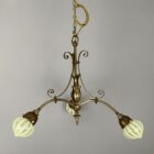 Art Nouveau Brass Chandelier with Vaseline Glass Ball Shades (22230)