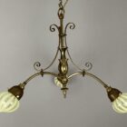 Art Nouveau Brass Chandelier with Vaseline Glass Ball Shades (22230)
