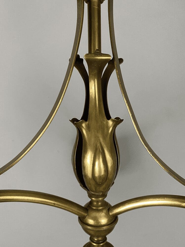 Art Nouveau Brass Chandelier with Vaseline Glass Ball Shades (22230)